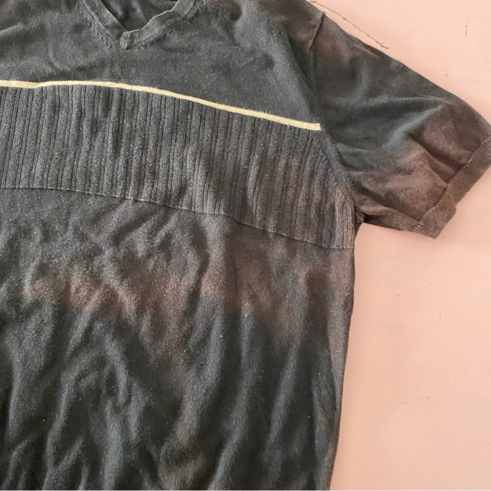 Vintage Grunge Bleached Distressed Men’s Short Sleeve V Neck Ribbed Sweater L